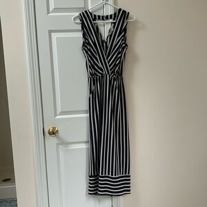 Adorable navy and white striped jumpsuit with pockets